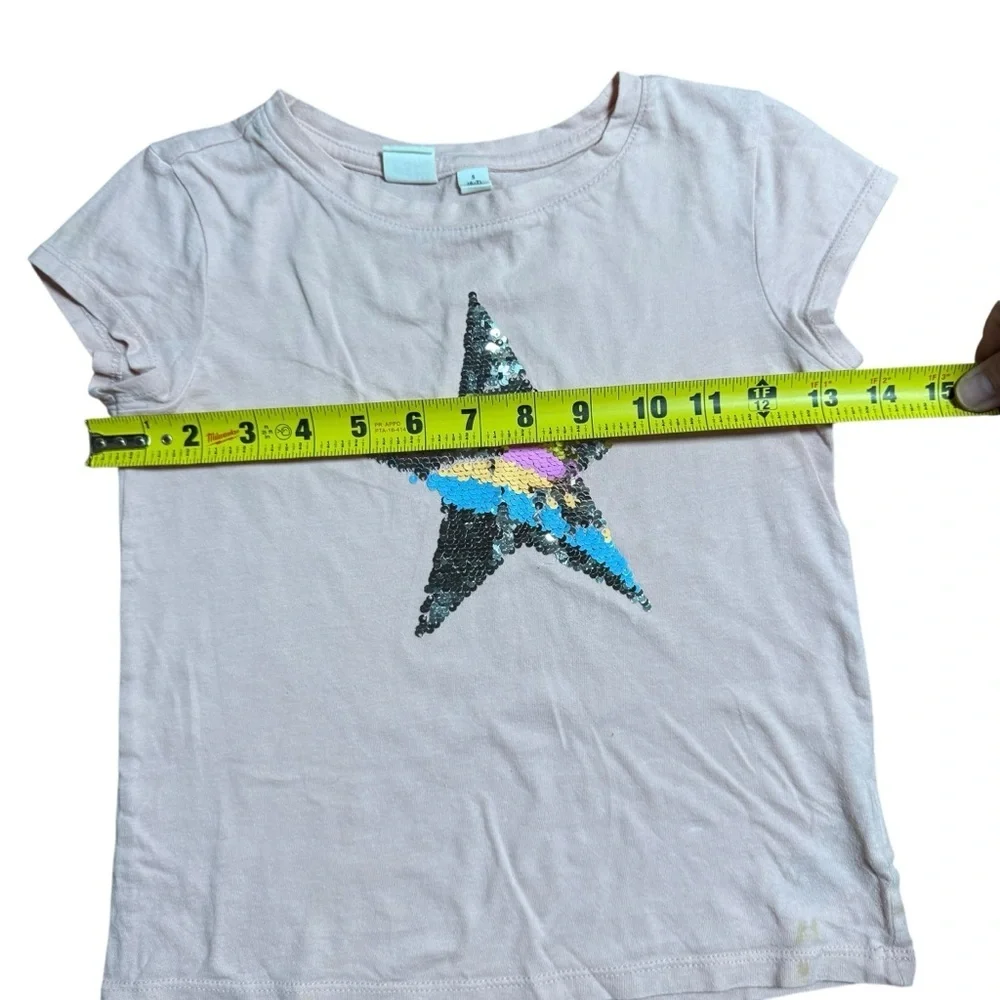 Gap Kids Pink Sequin Star Short Sleeve Tee Shirt Girls Size S 6/7